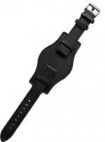 Ремешок для часов натуральная кожа черный удлиненный с напульсником 18 мм O01Xl-18black