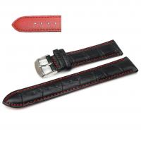 Ремешок для часов натуральная кожа черный с красной строчкой 22 мм C6-22black-red