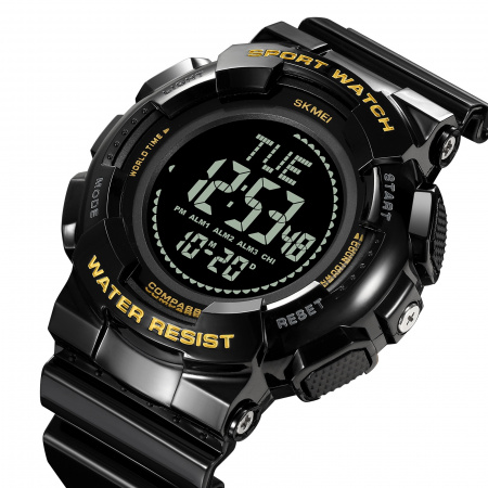Часы наручные Skmei мужские электронные спортивные с компасом 2077black-gold